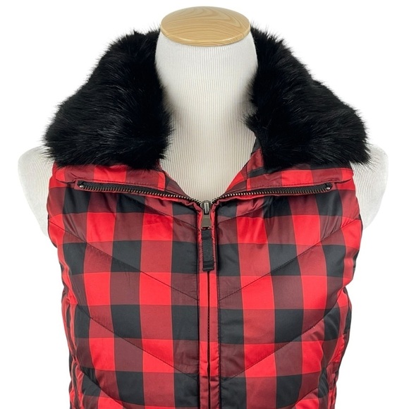 NWT Talbots Down Puffer Vest with Removable Fur Collar Buffalo Check Size XS - Picture 6 of 12